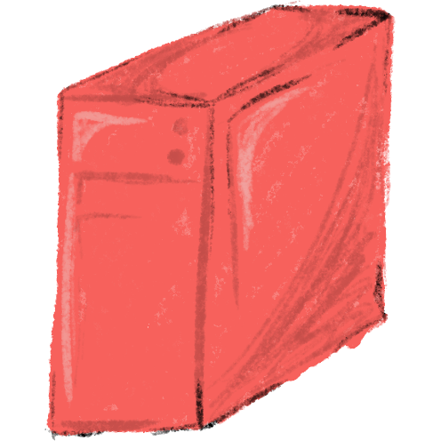 simplistic computer tower in shades of red